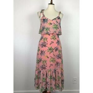 Line + Dot Tropical Print Ruffled Midi Tank Dress